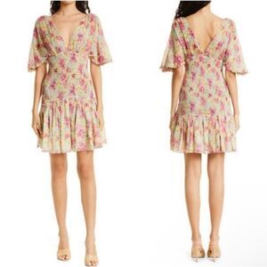 NWT ByTiMo Floral Smocked Ruffle Chiffon Mini Dress in Summer Flowers size S